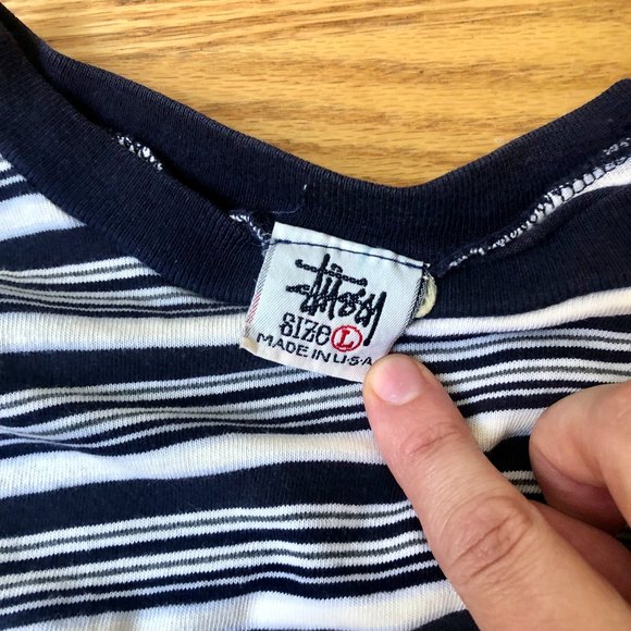 STUSSY vintage 90s grunge Y2K striped crew neck tee | Made in USA | Size Large - Picture 4 of 8